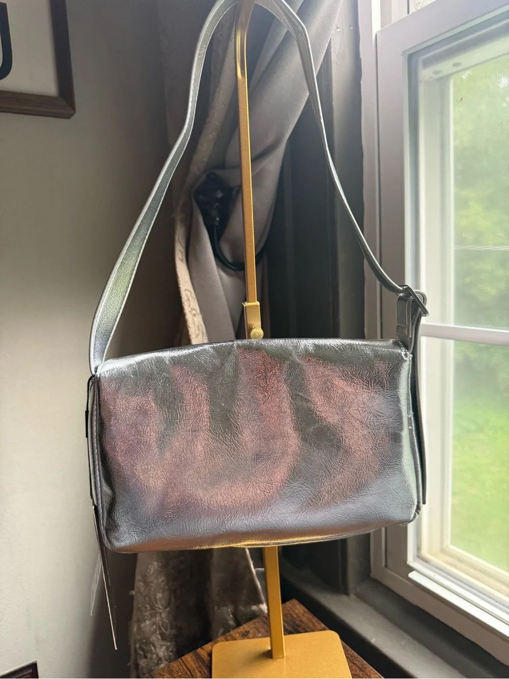 NWT Nicole Miller Metallic Silver Shoulder Bag